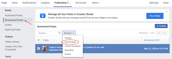 左側欄中的“Scheduled Posts”